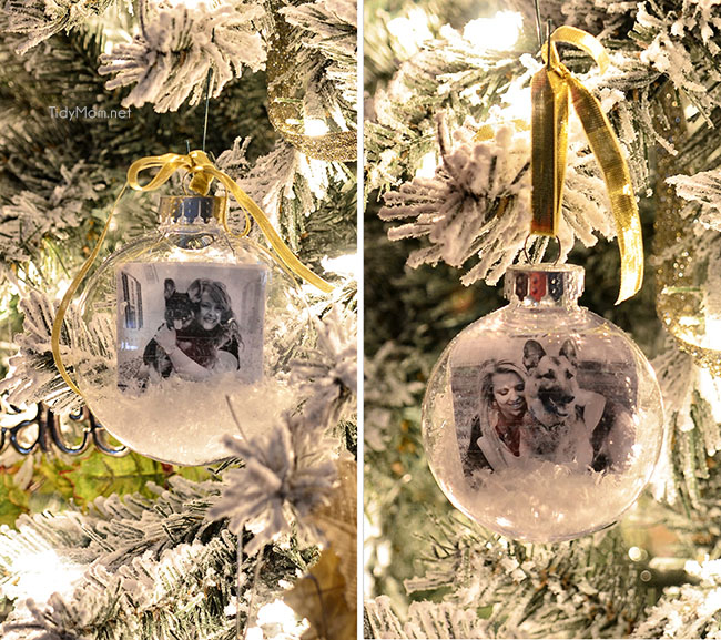 Easy DIY photo snowglobe ornament tutorial at TidyMom.net