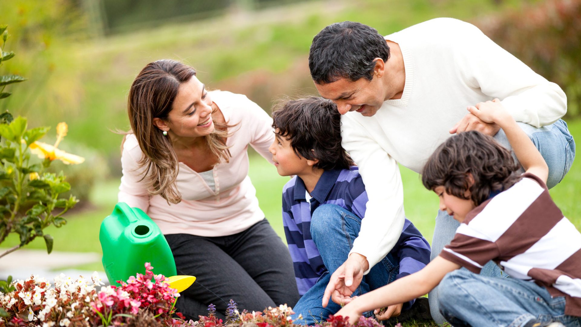 family at home in the garden