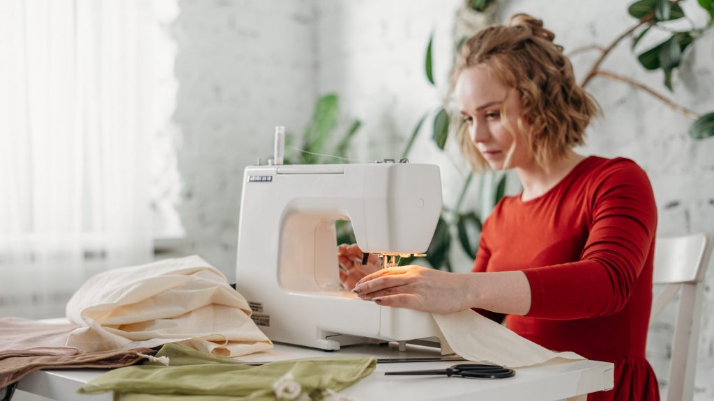 woman sewing projects at home