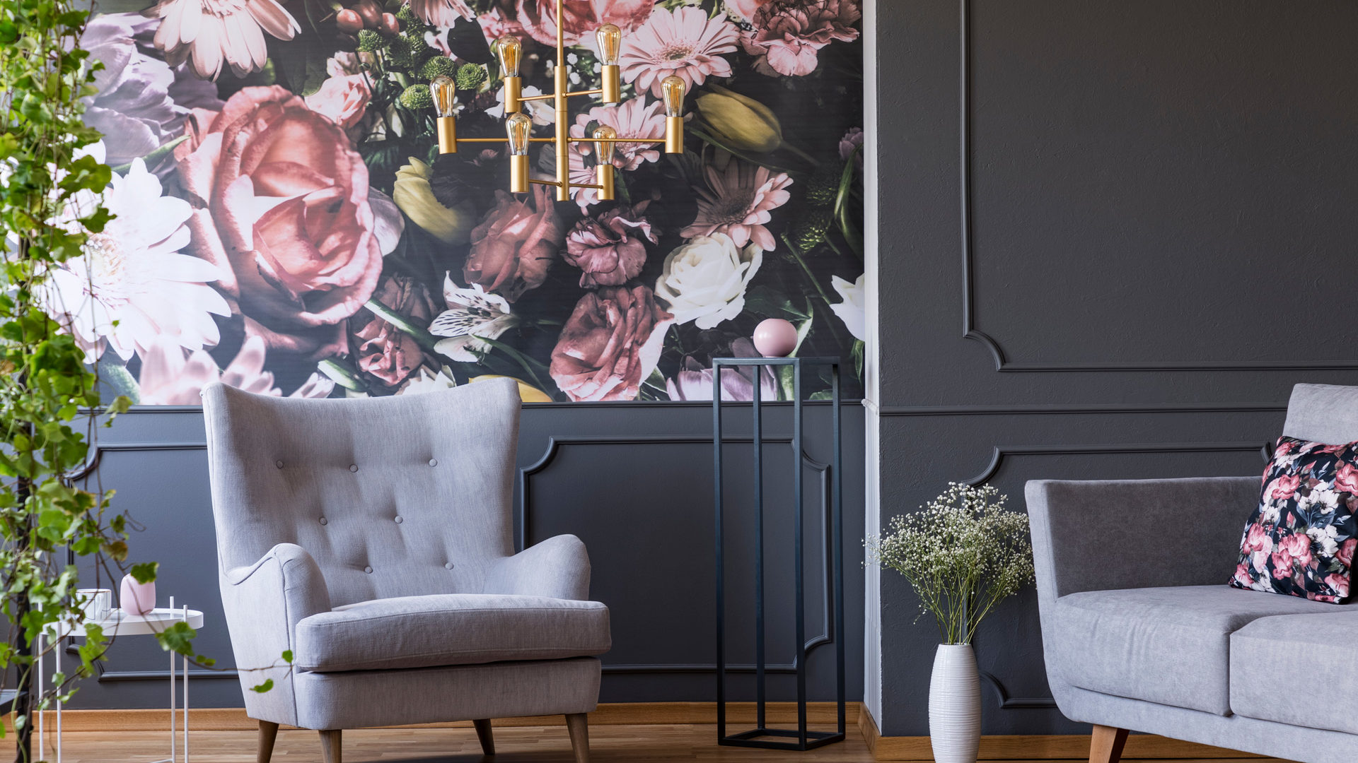 floral wallpaper living room
