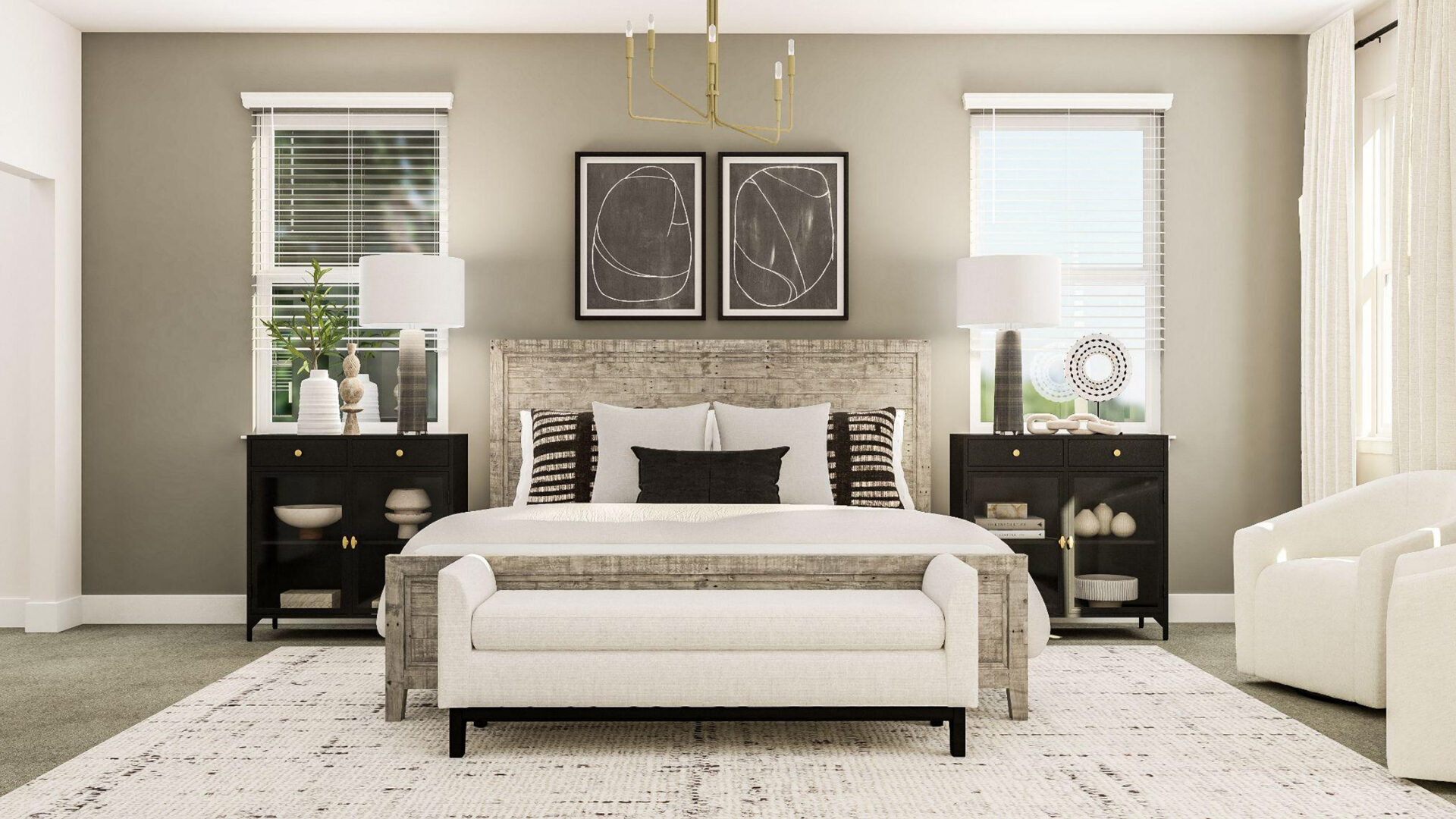 redefined monochromatic neutral bedroom decor
