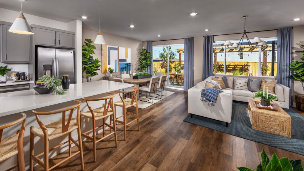 Lennar Elderberry open layout kitchen and living areas