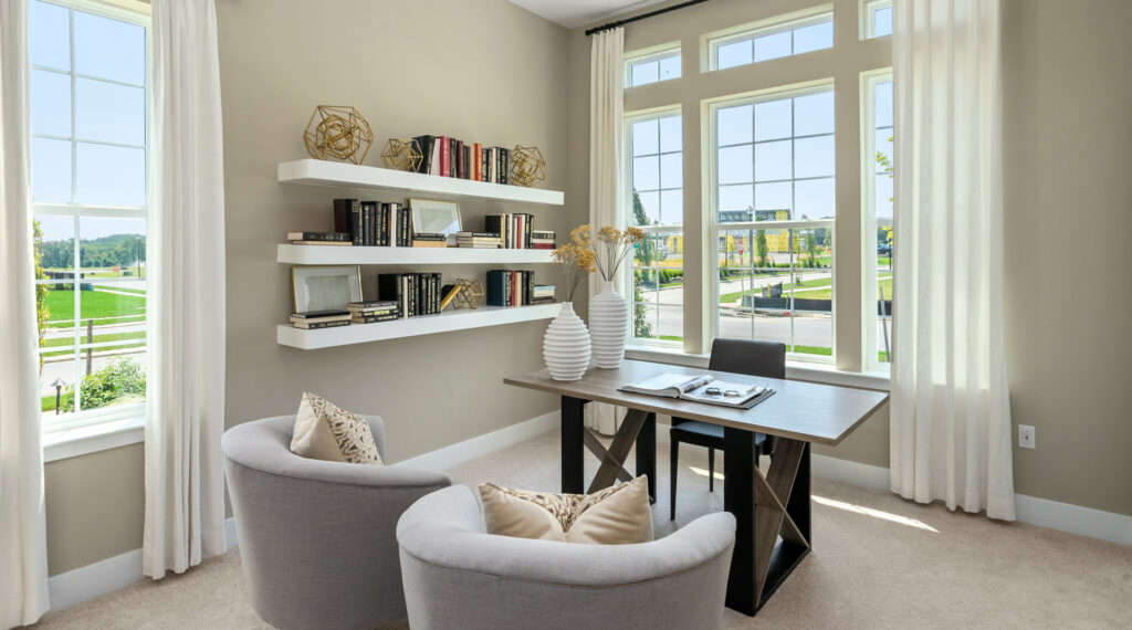 bookshelf styling Lennar home office
