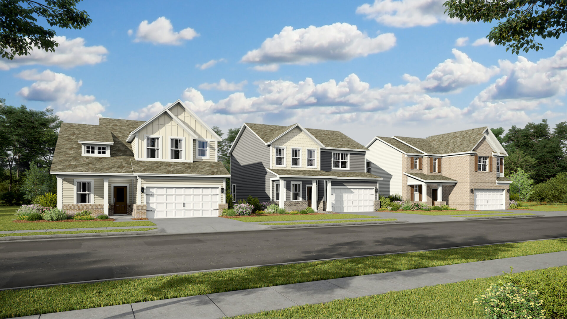 Streetscape of new homes at Coles Ferry Village