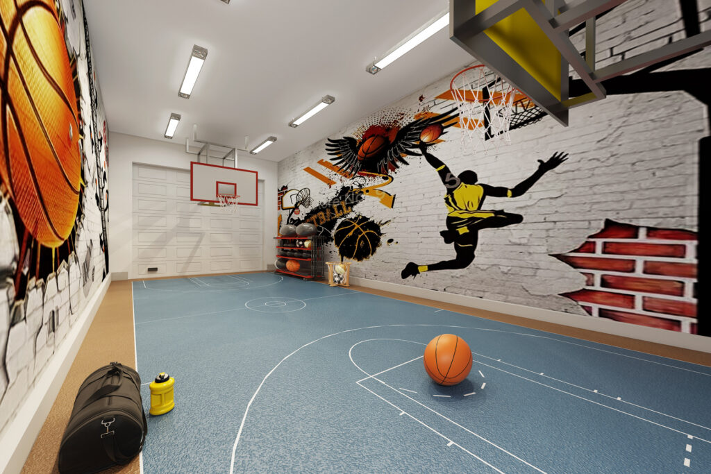 Lennar RV Garage used as a basketball court