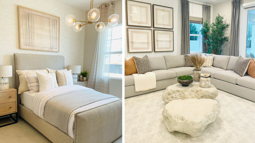 Lennar design scheme monochromatic textural living room and bedroom