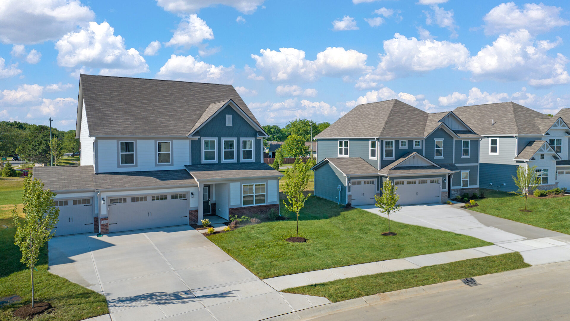 Aerial streetscape shot of the Bellwood community by Lennar in Indiana