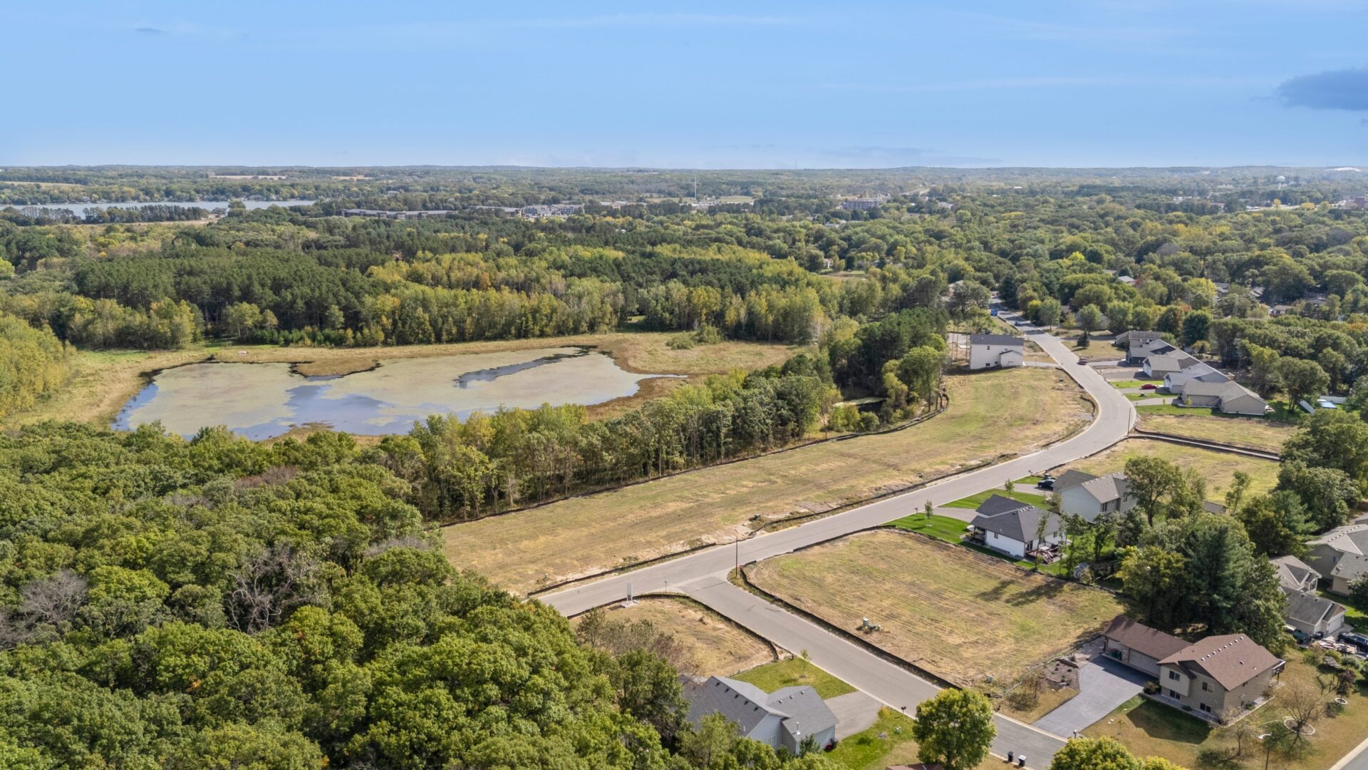 Aerial shot of Huntington land/placement, a new community coming soon