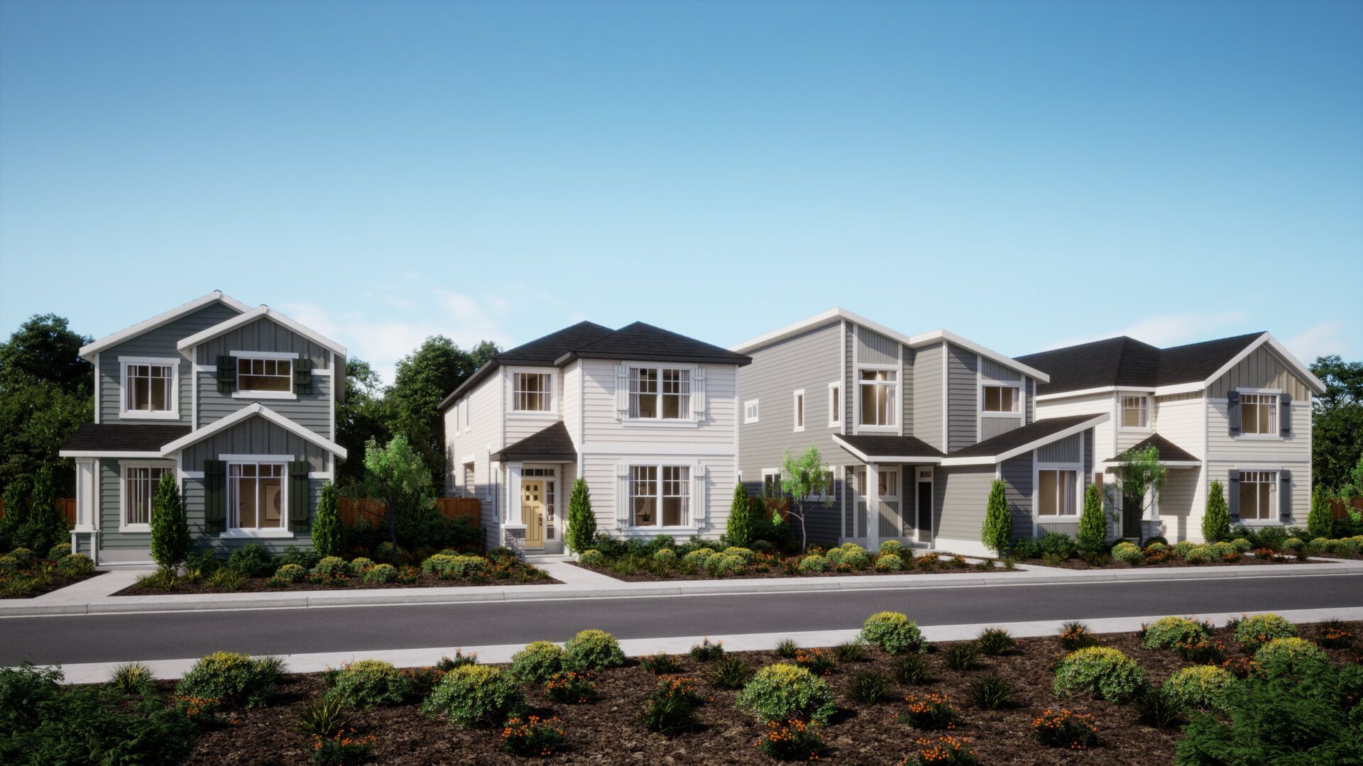 Streetscene rendering of the Forest Collection at Butternut Creek