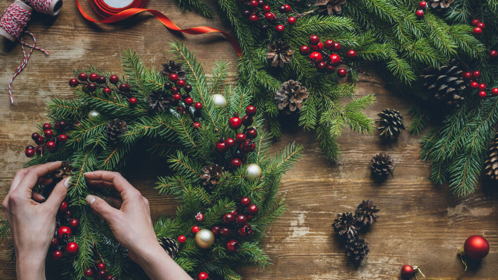 wreath decorating for the holidays