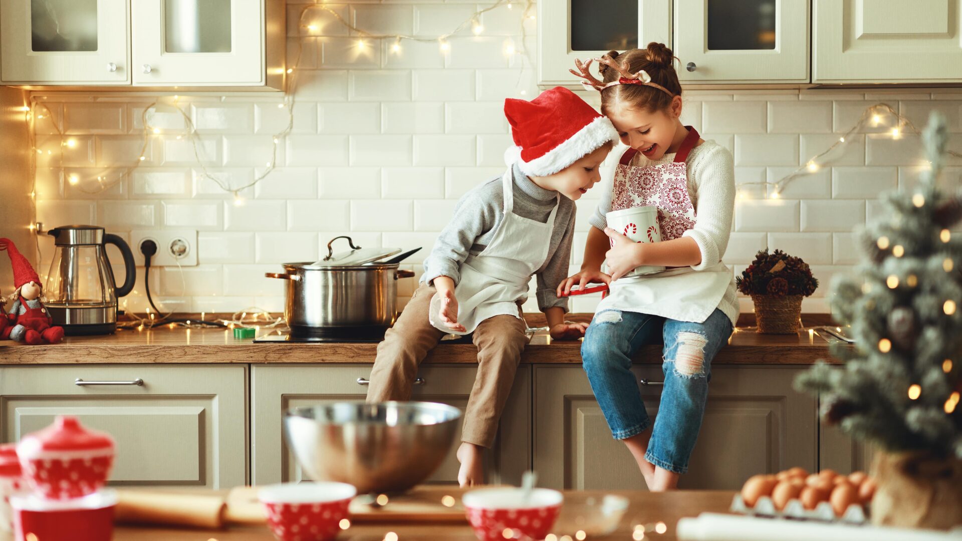 Holidays and Christmas Kids Baking in the Kitchen