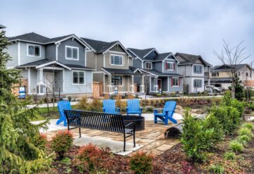 A streetscape shot of Ten Trails with a firepit amenity