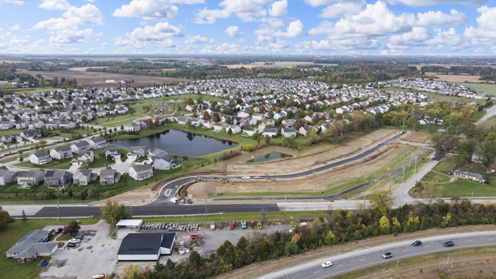 Aerial shot of Lennar Indiana's Ellis Acres community in Whitestown