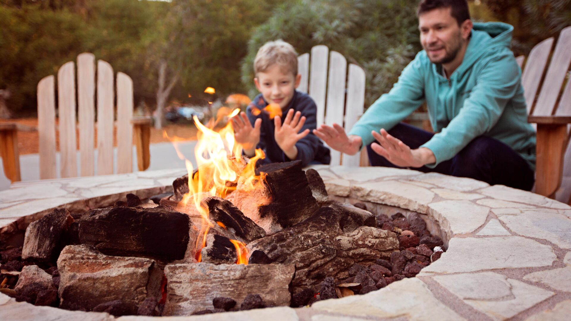 Family Outdoors Father Son Firepit
