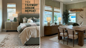 Lennar interior design streamlined sage bedroom and dining