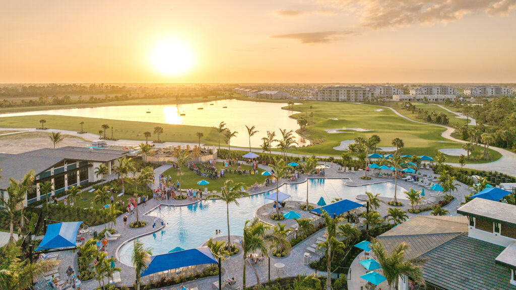 golf course amenities at sunset