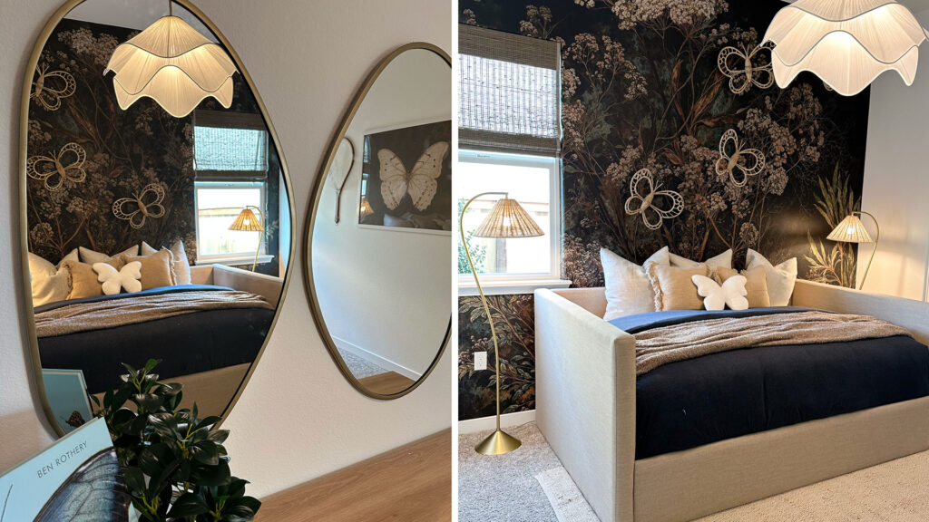 Lennar interior design grandmillennial wallpaper bedroom