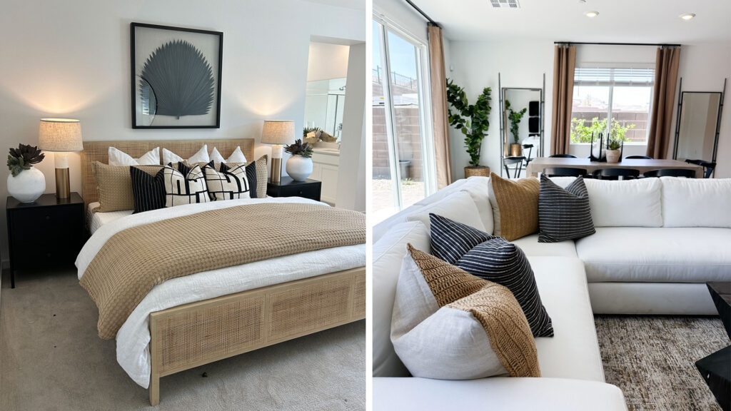 Lennar interior design minimal marigold bedroom and living area