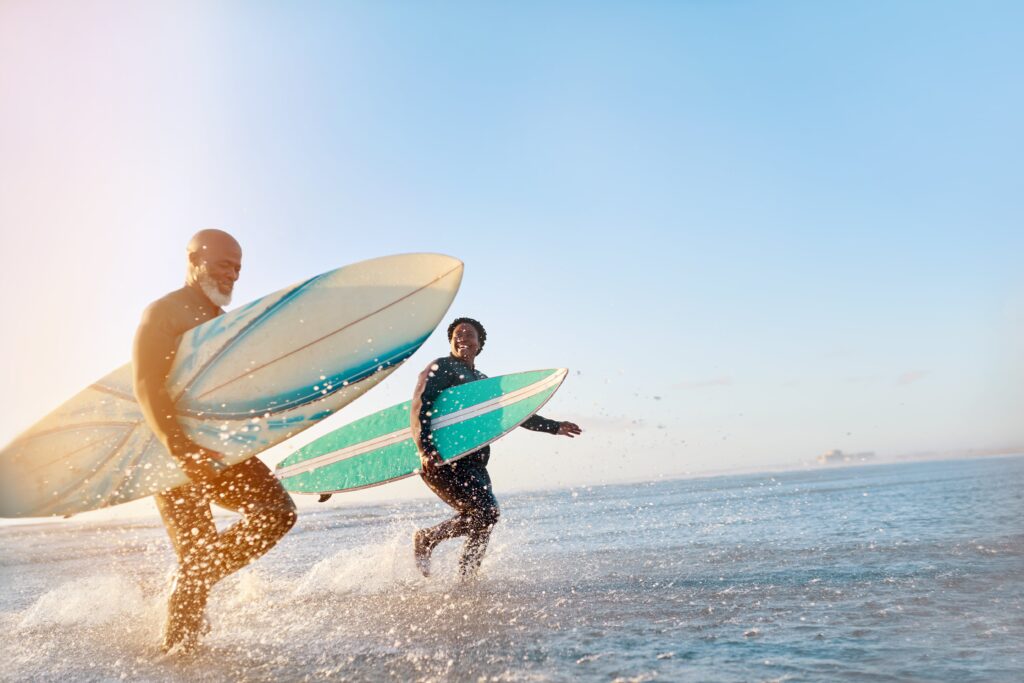 Active adults surfing