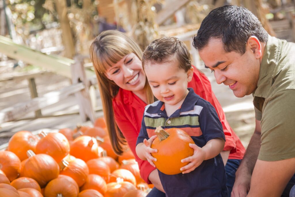 Fall Autumn Family at the Pumpkin Patch