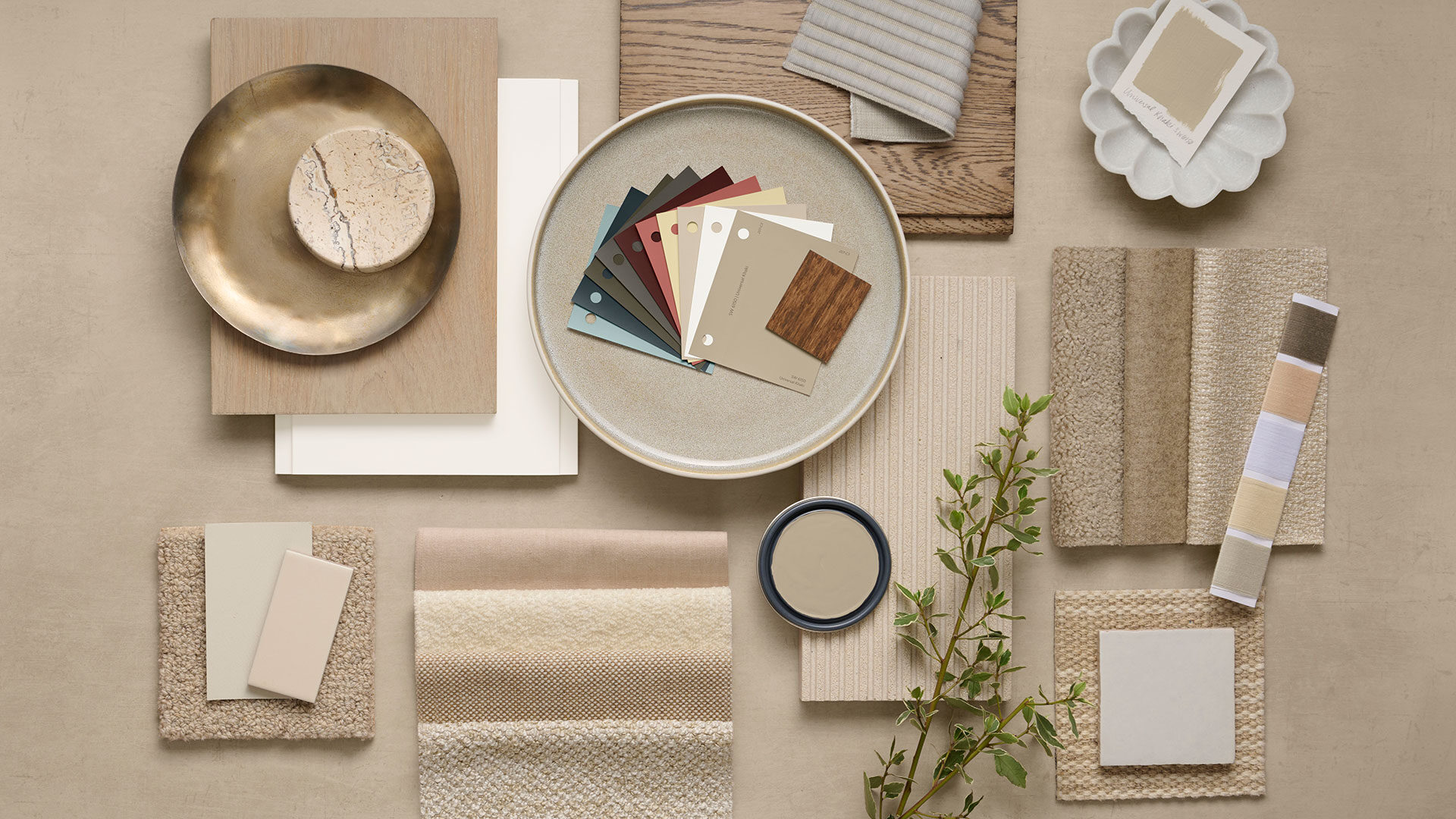 Sherwin Williams color of the year flatlay for Universal Khaki