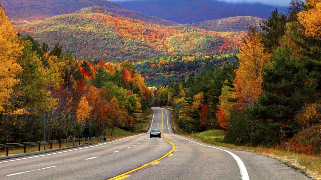 Autumn road through the mountains